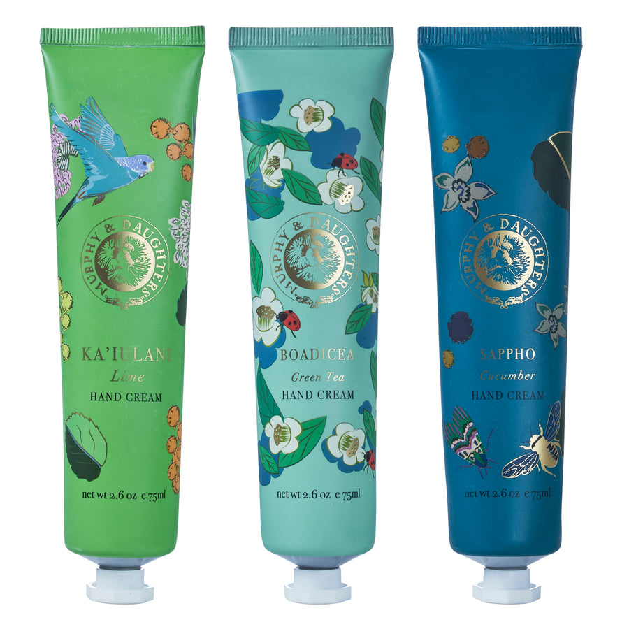 Gift Set of 3 full size hand creams in a Luxe Tin- Lime Design