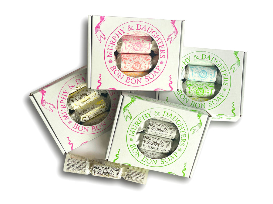 Gift Set of Four Bon Bon Soaps - three cool coloured wrappers and a silver foiled wrapper