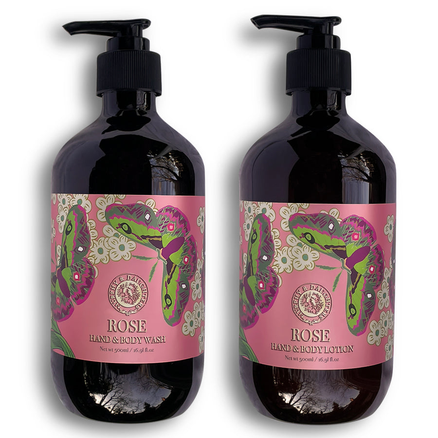 Hand & Body Wash & Lotion - Pair of 2 Pumps - Rose