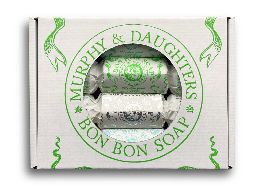 Gift Set of Four Bon Bon Soaps - three cool coloured wrappers and a silver foiled wrapper