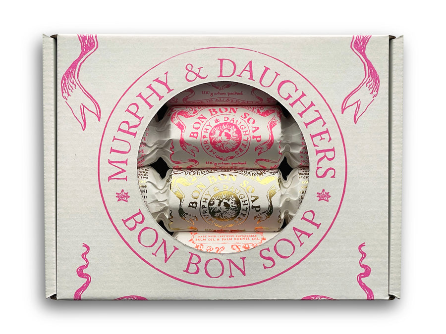 Gift Set of Four Bon Bon Soaps - Three warm coloured wrappers and a gold foiled wrapper