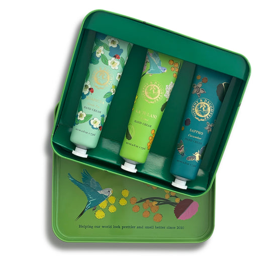 Gift Set of 3 full size hand creams in a Luxe Tin- Lime Design