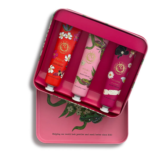 Gift Set of 3 full size hand creams in a Luxe Tin- Rose Design