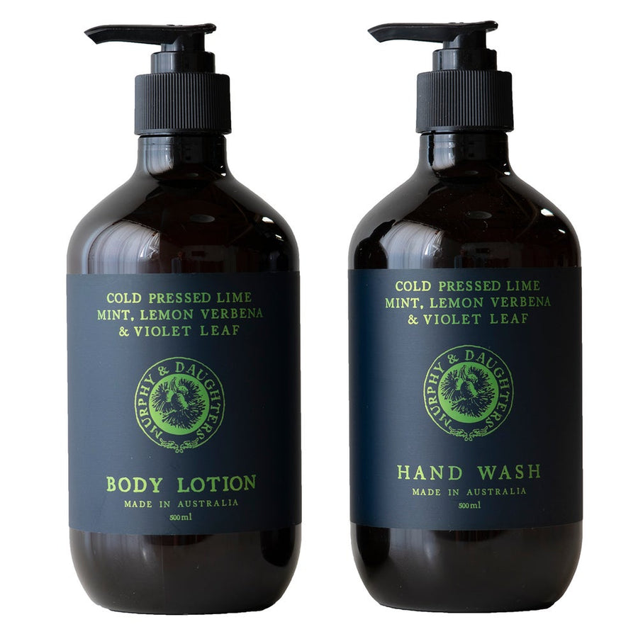 Hand Wash & Body Lotion - Pair of 2 Pumps - Cold Pressed Lime, Mint, Lemon Verbena and Violet Leaves