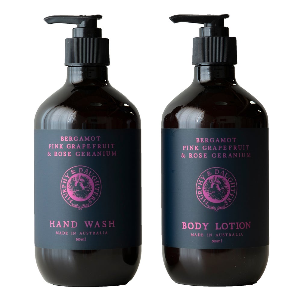 Hand Wash & Body Lotion - Pair of 2 Pumps - Bergamot, Pink Grapefruit and Rose Geranium Murphy & Daughters